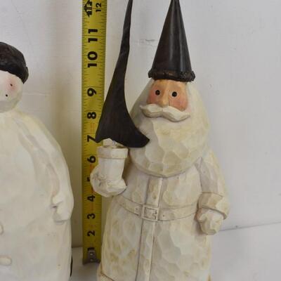 3 pc Christmas/Winter Decor, B&W Carved & Painted Wood Santas & Snowman