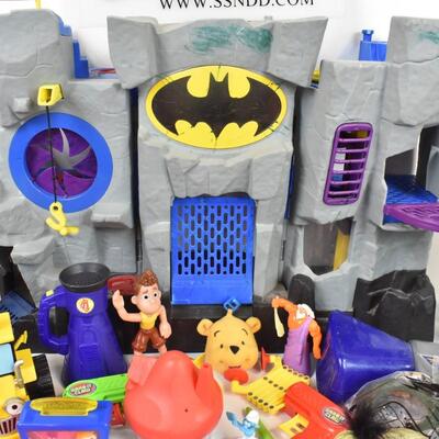 Kids Toys Lot: Bat Cave, Laptop Toy, Small Kids Meals Toys (lots are unopened)