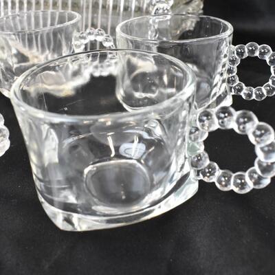 16 pc Vintage Clear Glass Party Plates (8) & Cups (8) + 9 White/Gold placemats
