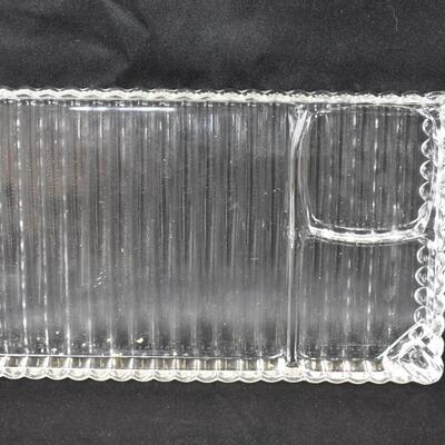 16 pc Vintage Clear Glass Party Plates (8) & Cups (8) + 9 White/Gold placemats