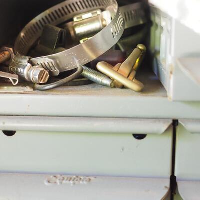 Lot 18 Double drawer set crammed full  of useful garage items