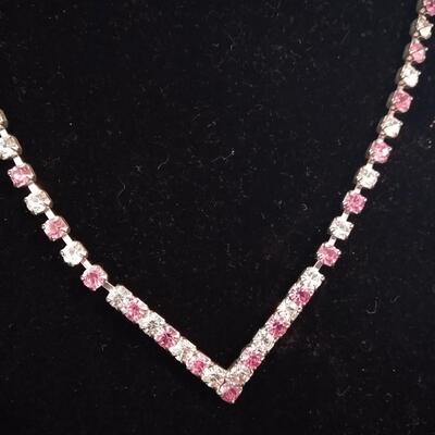 LOT 58 PINK RHINESTONE NECKLACE WITH CORO BROOCH