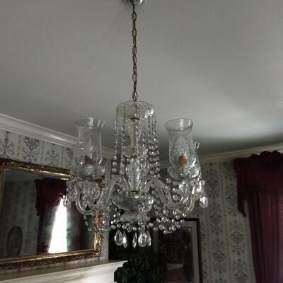 Collection of 4 Vintage Chandeliers with Twist Metal Twig Design and Prism Accents (Front of House)