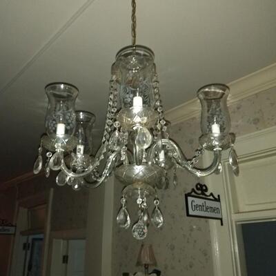 Collection of 4 Vintage Chandeliers with Twist Metal Twig Design and Prism Accents (Front of House)