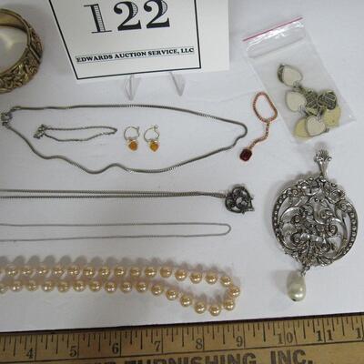 Lot of Jewelry, Thin Chain is Sterling, Cuff Bracelet, Large Pendant, Necklaces, Childs Bracelet, Vintage Jewelry Tags