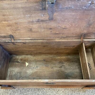 Item 3. Large Antique  18-19th Century Brazilian Voyage/Sea/Officers Trunk, footed, large dovetail, iron hinges, iron lock and key,...