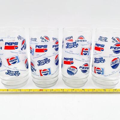 VINTAGE PEPSI â€œSLOGANS THROUGH THE YEARSâ€ COLLECTIBLE GLASSES (4)