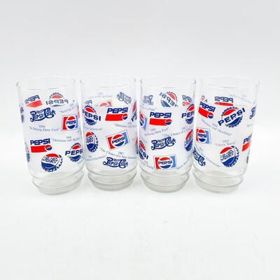 VINTAGE PEPSI â€œSLOGANS THROUGH THE YEARSâ€ COLLECTIBLE GLASSES (4)