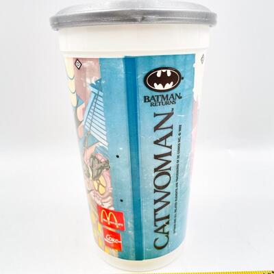 1992 MCDONALDâ€™S BATMAN RETURNS â€œCATWOMANâ€ COLLECTIBLE PLASTIC CUP AND LIS