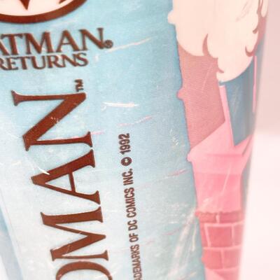 1992 MCDONALDâ€™S BATMAN RETURNS â€œCATWOMANâ€ COLLECTIBLE PLASTIC CUP AND LIS