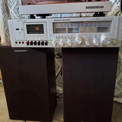 Marantz AM FM Stereo Recording Receiver, Turntable, and 2 Speakers 