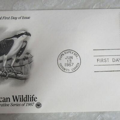 3 1st Day Issue Canceled Envelopes: 1987 Wildlife Osprey, 1994 Popular Singers, 1994 Blues & Jazz, 1 1994 T Jefferson Stamp