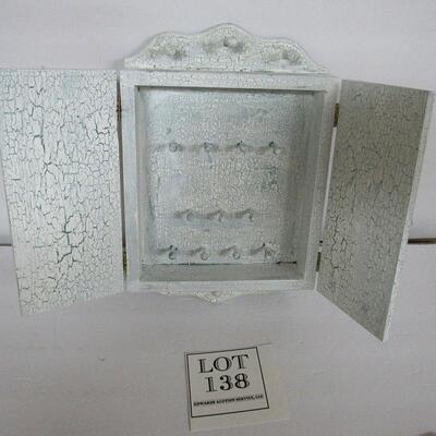Wood Wall Keys Cabinet, White Distressed Look Paint With Flowers