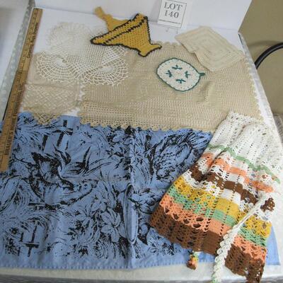 Lot of Vintage Doileys, Towel, Apron, Pot Holders