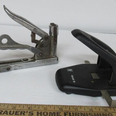 Old Heavy Duty Stapler, Kling Tite AL Hansen Mfg Co, and Good Quaity 3 Hole Punch, Mutual 50