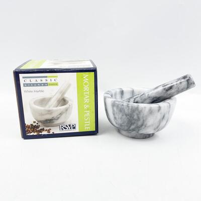 WHITE MARBLE MORTAR AND PESTLE