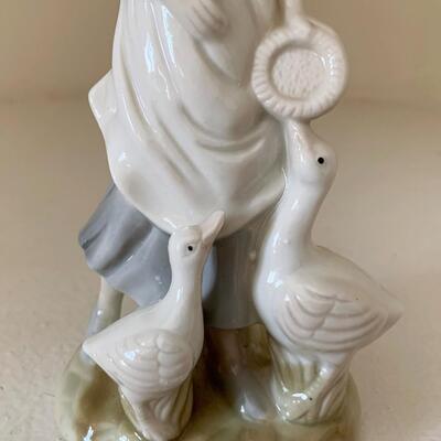Porcelain Woman with Geese Figurine