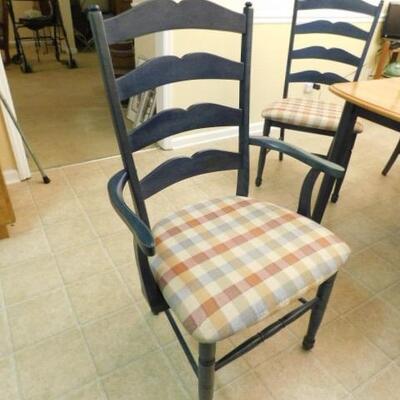 Set of Six Ladder Back Chair with Upholstered Seats Two Chairs are Captain Chairs