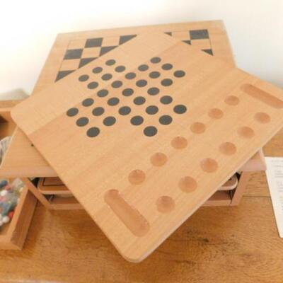 Multi-Game Board Wood Box and Pieces includes Chess, Backgammon, Chinese Checkers, Cribbage, Other
