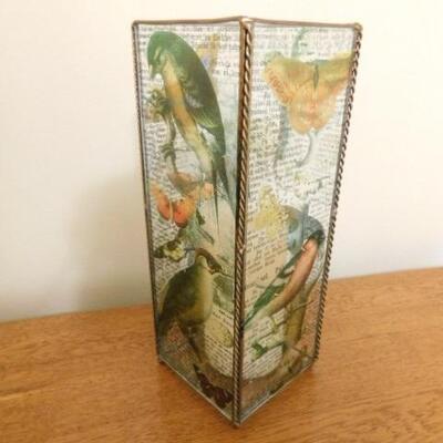 Painted Flora Glass Plate Table Candle Lantern 