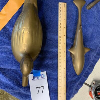 Lot 77:  Brass animal figures and metal vases