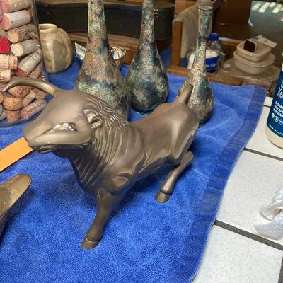 Lot 77:  Brass animal figures and metal vases