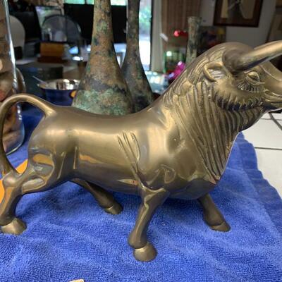 Lot 77:  Brass animal figures and metal vases