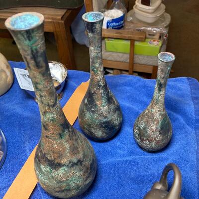 Lot 77:  Brass animal figures and metal vases