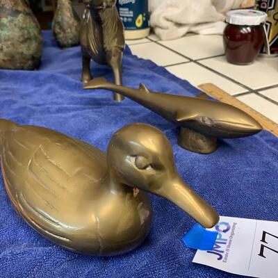 Lot 77:  Brass animal figures and metal vases