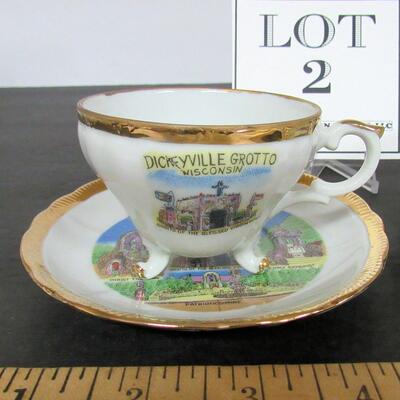 Vintage Alaska Theme Cup and Saucer, and Old Dickeyville Grotto Small Cup and Saucer