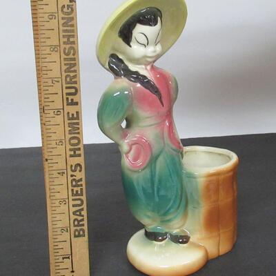 Large Pottery Planter, Chinese Figure, Unmarked