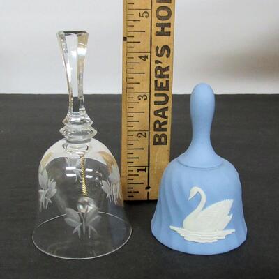 Vintage Wedgwood Jasperware Bell, Unsigned Clear Glass With Cut Butterfly Style Theme
