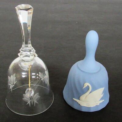 Vintage Wedgwood Jasperware Bell, Unsigned Clear Glass With Cut Butterfly Style Theme