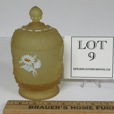 Vintage Westmoreland Glass Hand Painted Satin Glass Covered Candy Dish