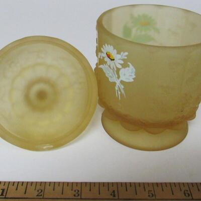 Vintage Westmoreland Glass Hand Painted Satin Glass Covered Candy Dish