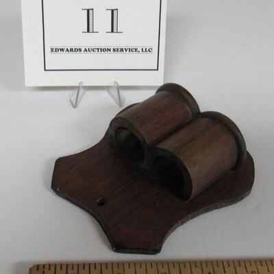 Antique Wood Double Match Holder Wall Pocket