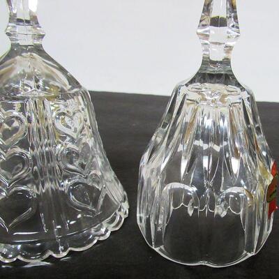 2 Vintage Lead Crystal Clear Bells, West Germany, Anna Hutte, Bleikristall, One With Hearts, One With Oblong Ovals