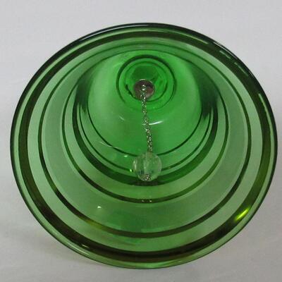 Vintage Bavarian Glass Bell, Green With Gold Bands