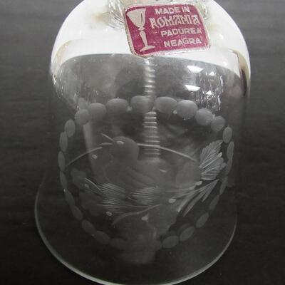 Pretty Cut Bird Theme Vintage Romanian Crystal Glass Bell, Padurea Neagra