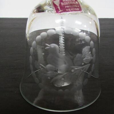 Pretty Cut Bird Theme Vintage Romanian Crystal Glass Bell, Padurea Neagra