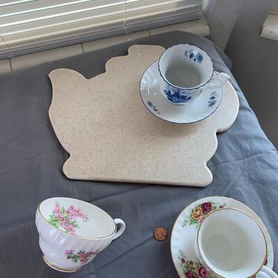 #52 Tea set Pieces & Teapot Shaped Cutting Board