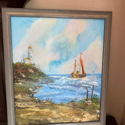 #84 Lighthouse & Sea Acrylic Painting- Unsigned