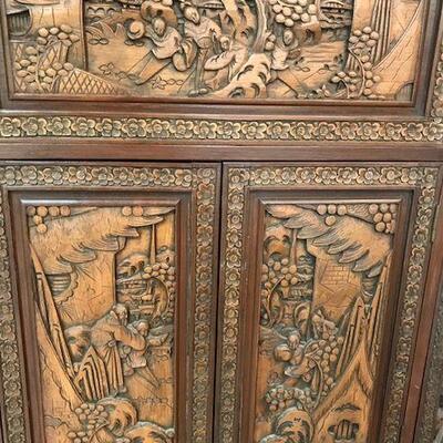 Antique Carved Wood Chinese Cabinet/Bar