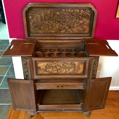 Antique Carved Wood Chinese Cabinet/Bar
