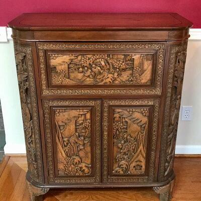 Antique Carved Wood Chinese Cabinet/Bar