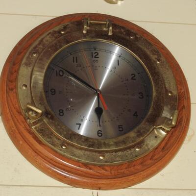 Ship's Time Brass & Wood Porthole Clock