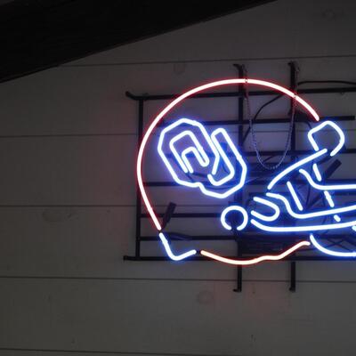 Neon OU helmet wall art