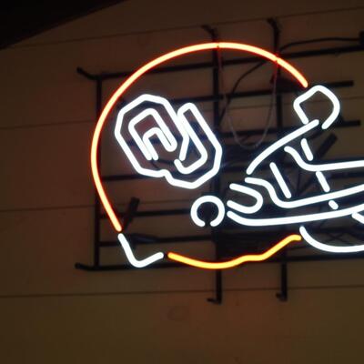 Neon OU helmet wall art