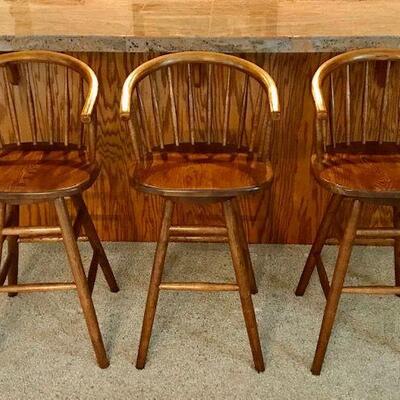 Three Oak Swivel Bar Stools