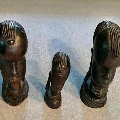 Three Carved Wooden African Busts